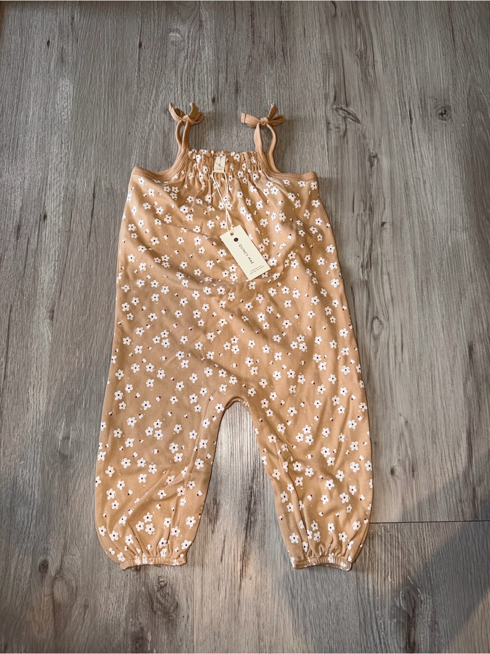 Quincy Mae Tan Floral Tie-Shoulder Romper - 6-12m